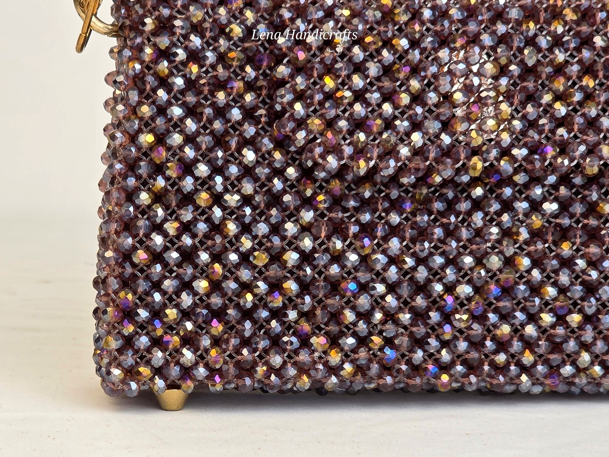 Grande Glass Bead Woven Handbag - Smoky Rose | Handmade by Lena Handicrafts