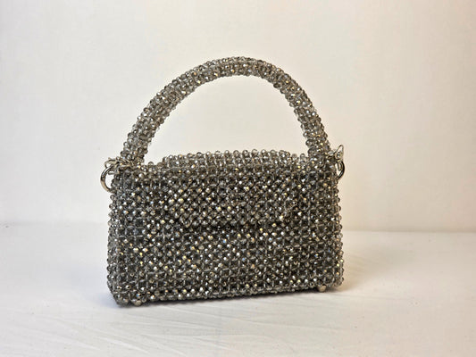 Grande Glass Bead Woven Handbag - Metallic Silver | Handmade by Lena Handicrafts