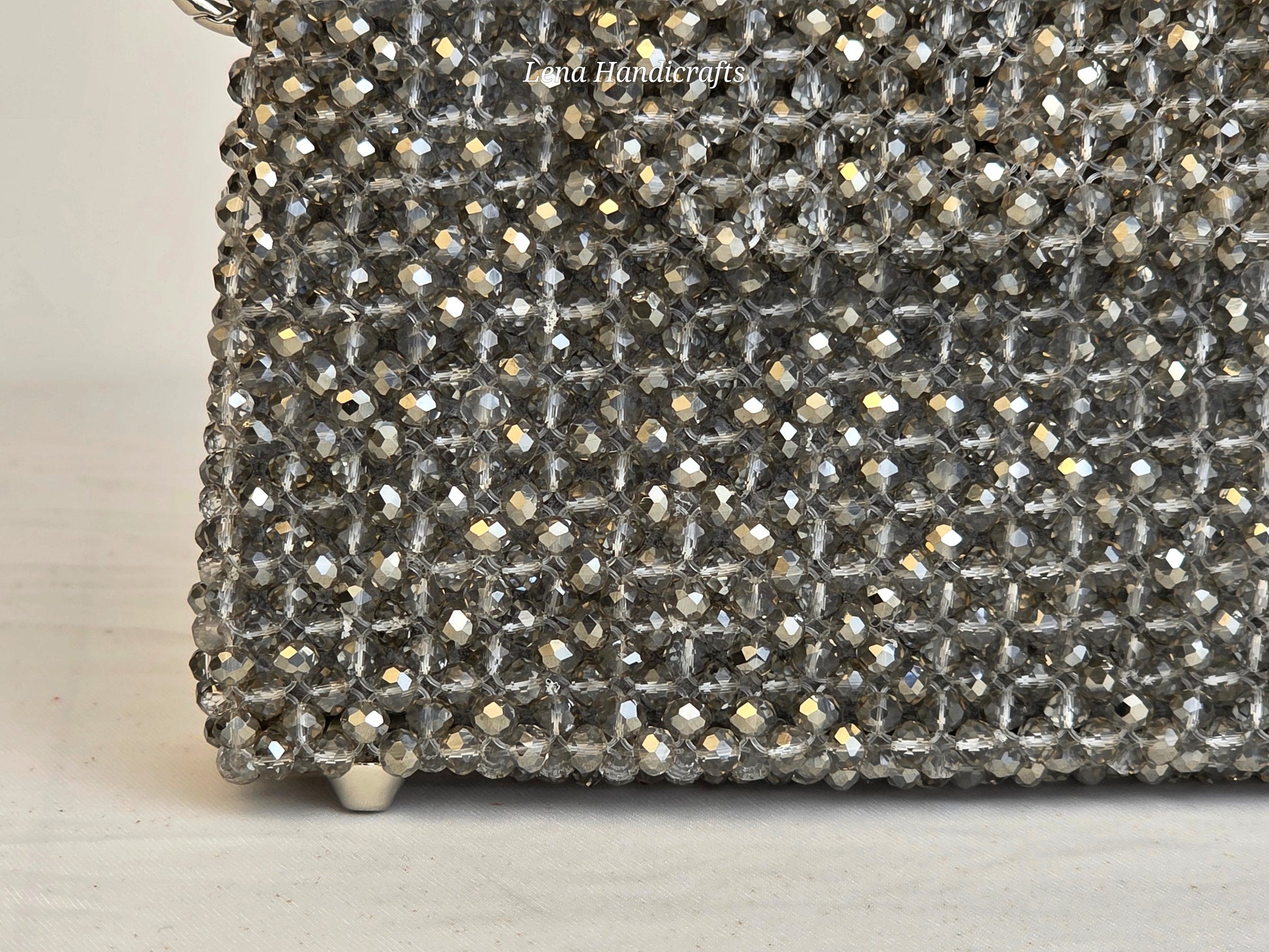 Grande Glass Bead Woven Handbag - Metallic Silver | Handmade by Lena Handicrafts