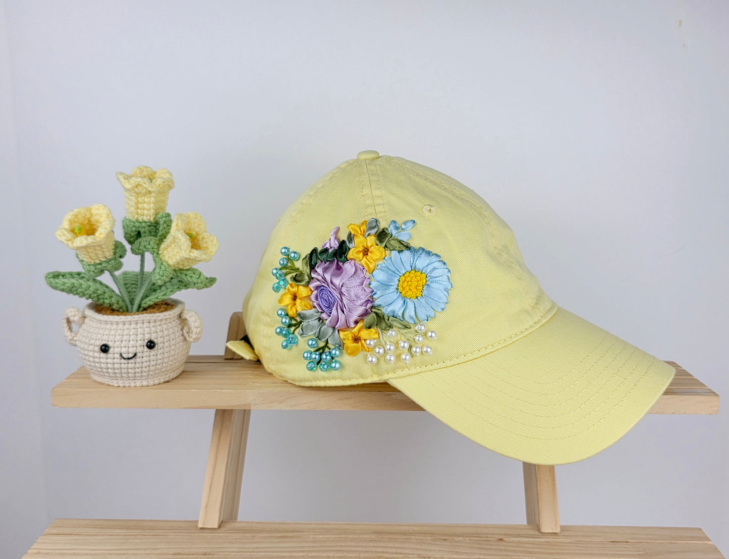 Ribbon-Embroidery Hat - Pastel Bloom Bouquet | Handmade by Lena Handicrafts