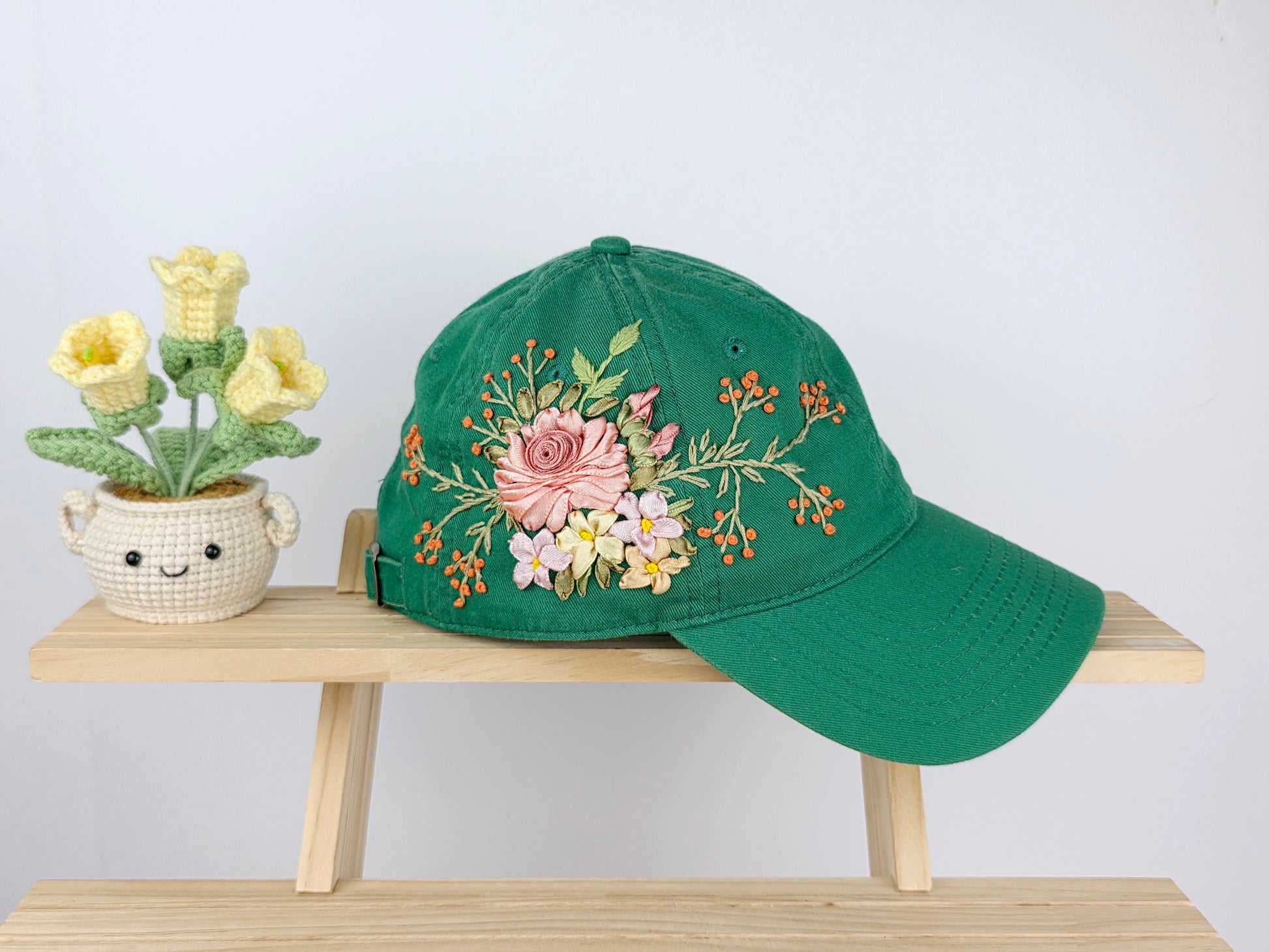 Ribbon-Embroidery Hat - Rose Bloom Garland | Handmade by Lena Handicrafts