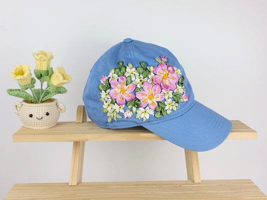 Ribbon-Embroidery Hat - Cherry Blossom Bouquet | Handmade by Lena Handicrafts