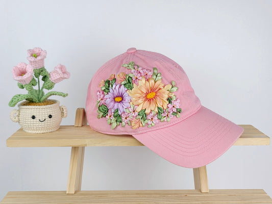 Ribbon-Embroidery Hat - Daisy Bloom Bouquet | Handmade by Lena Handicrafts
