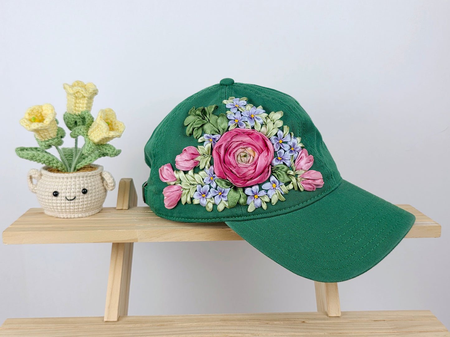 Ribbon-Embroidery Hat - Rose Garden Bouquet | Handmade by Lena Handicrafts