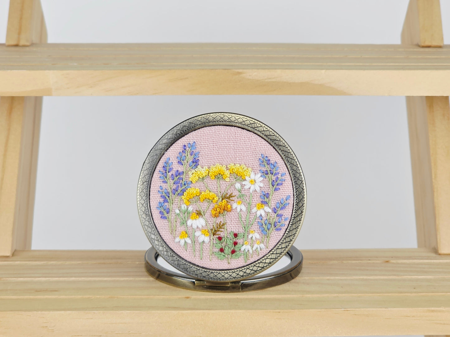 Motif Compact Mirror - Blush Wildflower Meadow | Handmade by Lena Handicrafts