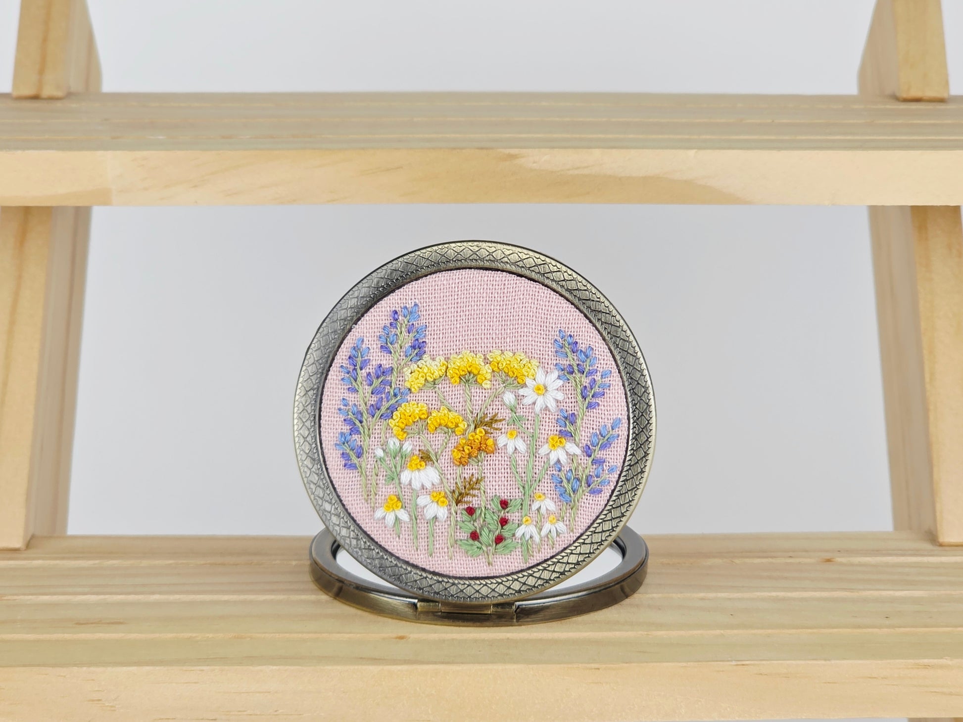 Motif Compact Mirror - Blush Wildflower Meadow | Handmade by Lena Handicrafts