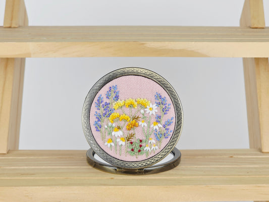 Motif Compact Mirror - Blush Wildflower Meadow | Handmade by Lena Handicrafts