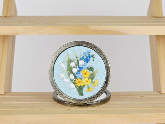 Motif Compact Mirror - Sky Lily Bouquet | Handmade by Lena Handicrafts