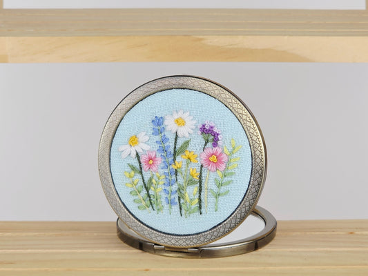 Motif Compact Mirror - Sky Wildflower Bouquet | Handmade by Lena Handicrafts