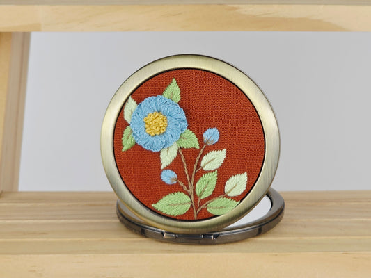 Motif Compact Mirror - Terracotta Blue Rose | Handmade by Lena Handicrafts