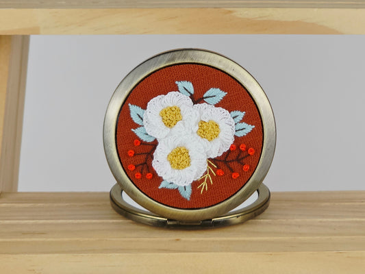 Motif Compact Mirror - Rust Camellia Cluster | Handmade by Lena Handicrafts