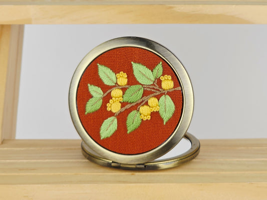Motif Compact Mirror - Amber Berry Sprig | Handmade by Lena Handicrafts
