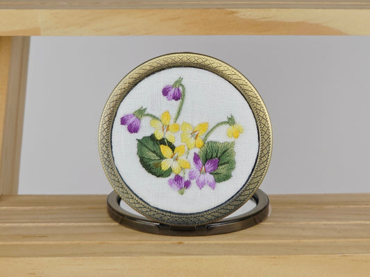 Motif Compact Mirror - Violet Primrose Cluster | Handmade by Lena Handicrafts
