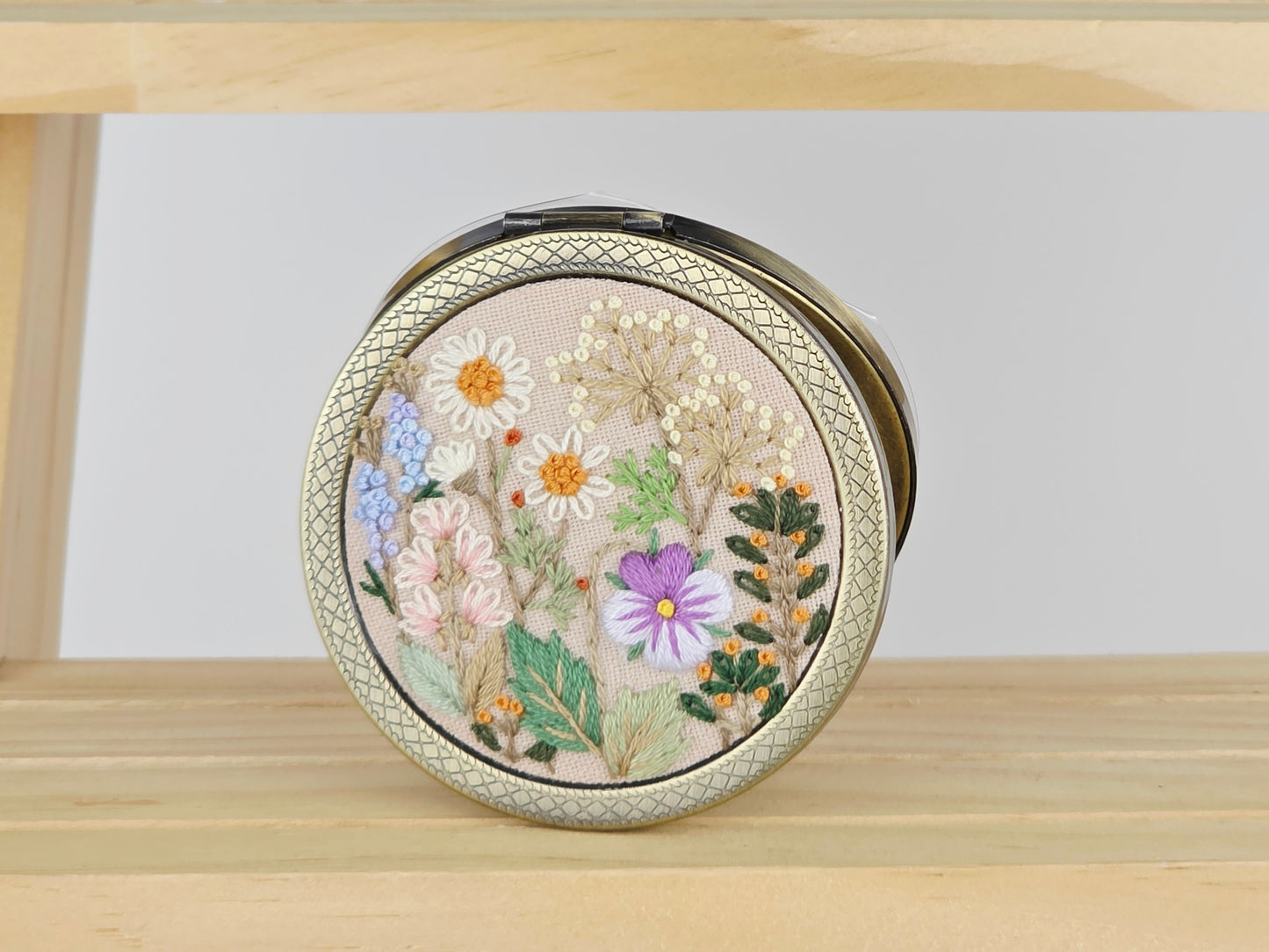 Motif Compact Mirror - Blush Wildflower Bouquet | Handmade by Lena Handicrafts