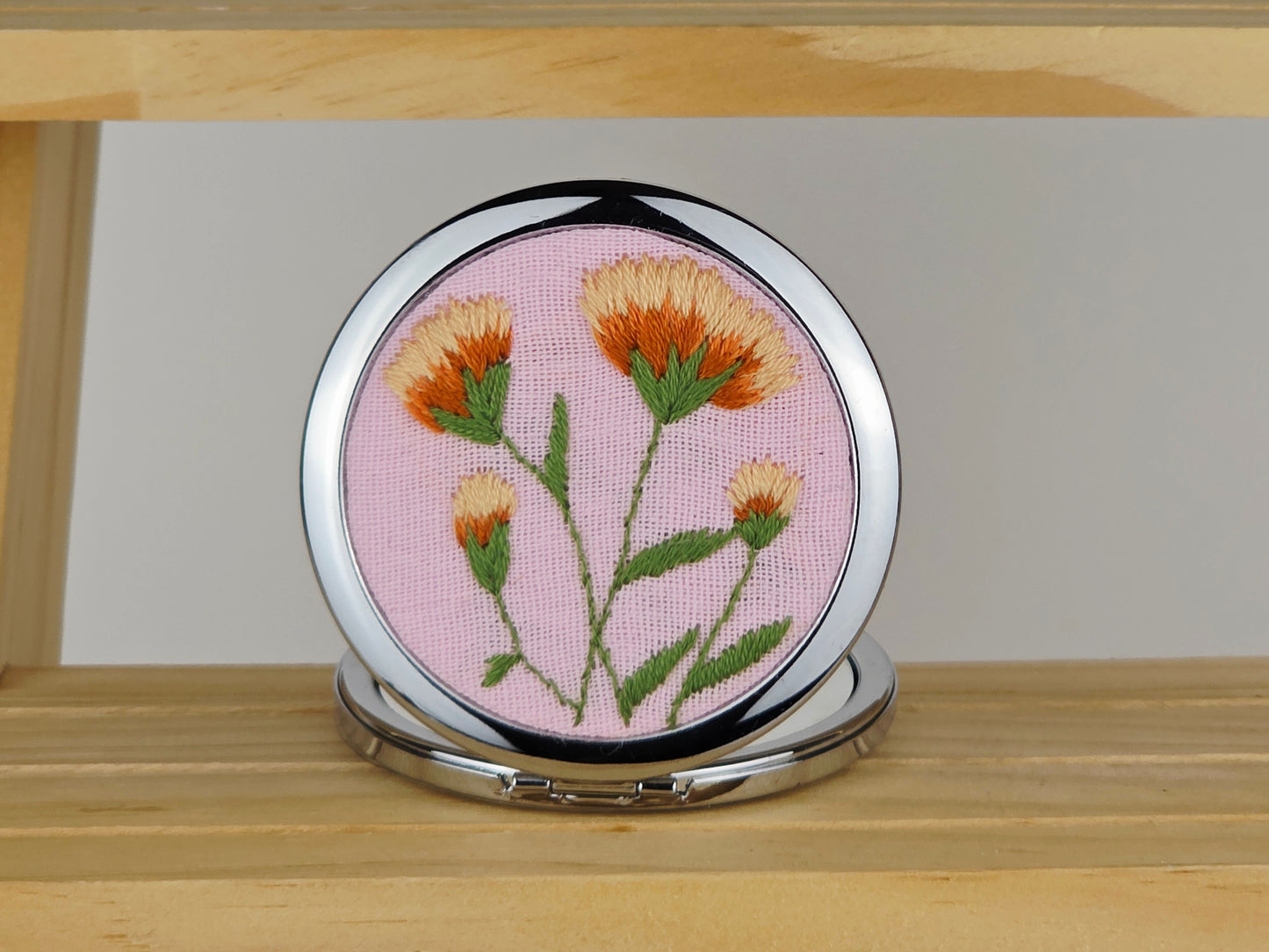 Motif Compact Mirror - Blush Marigold Sprig | Handmade by Lena Handicrafts