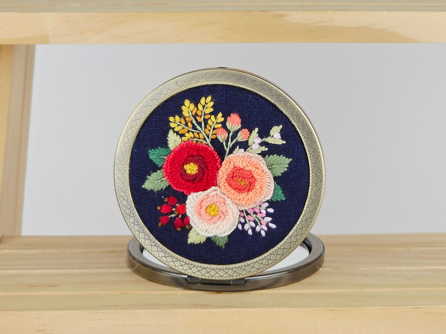 Motif Compact Mirror - Crimson Peony Bouquet | Handmade by Lena Handicrafts