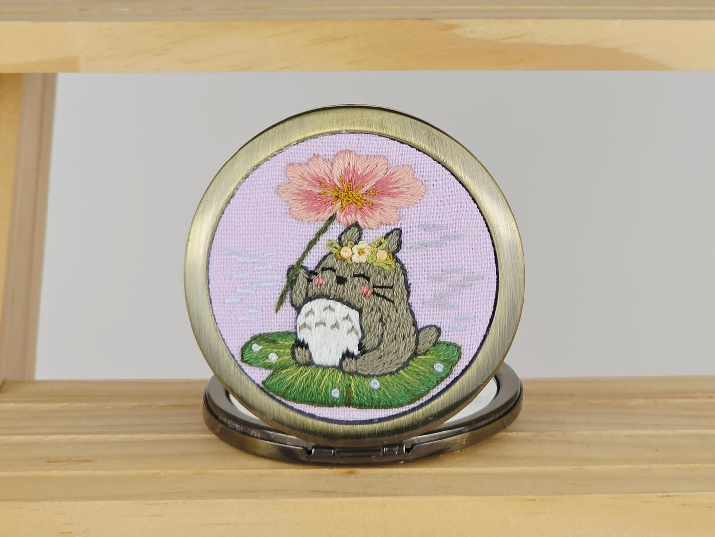 Motif Compact Mirror - Sakura Totoro Lillypad | Handmade by Lena Handicrafts