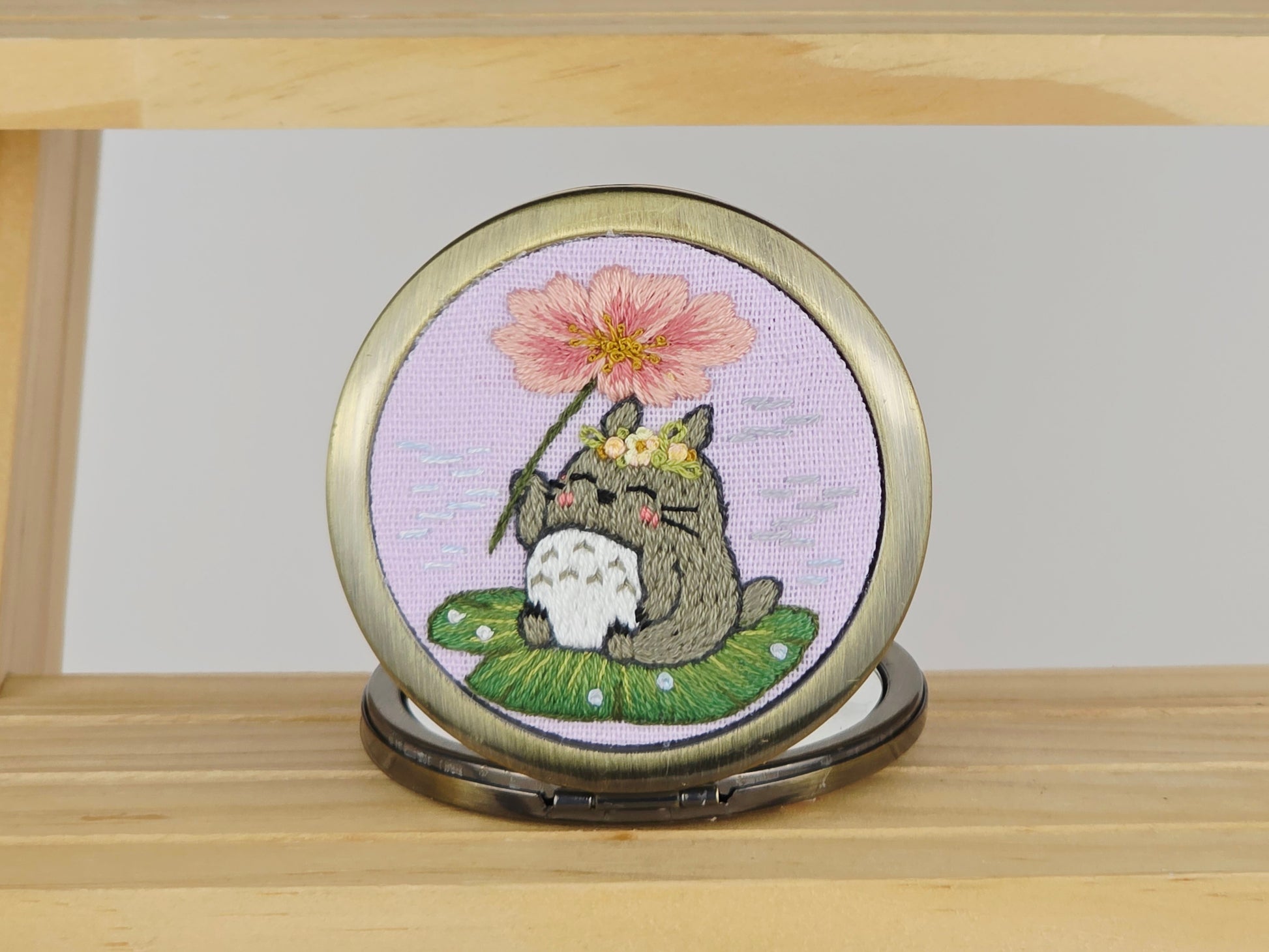 Motif Compact Mirror - Sakura Totoro Lillypad | Handmade by Lena Handicrafts