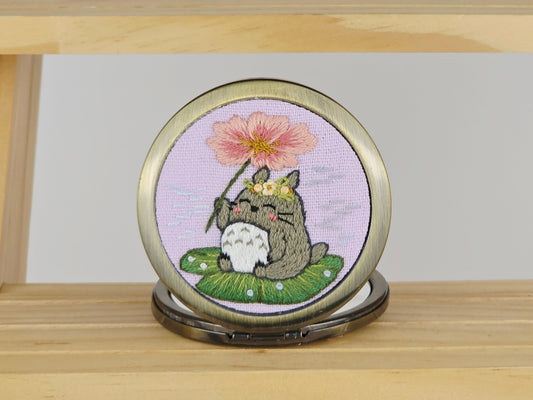 Motif Compact Mirror - Sakura Totoro Lillypad | Handmade by Lena Handicrafts
