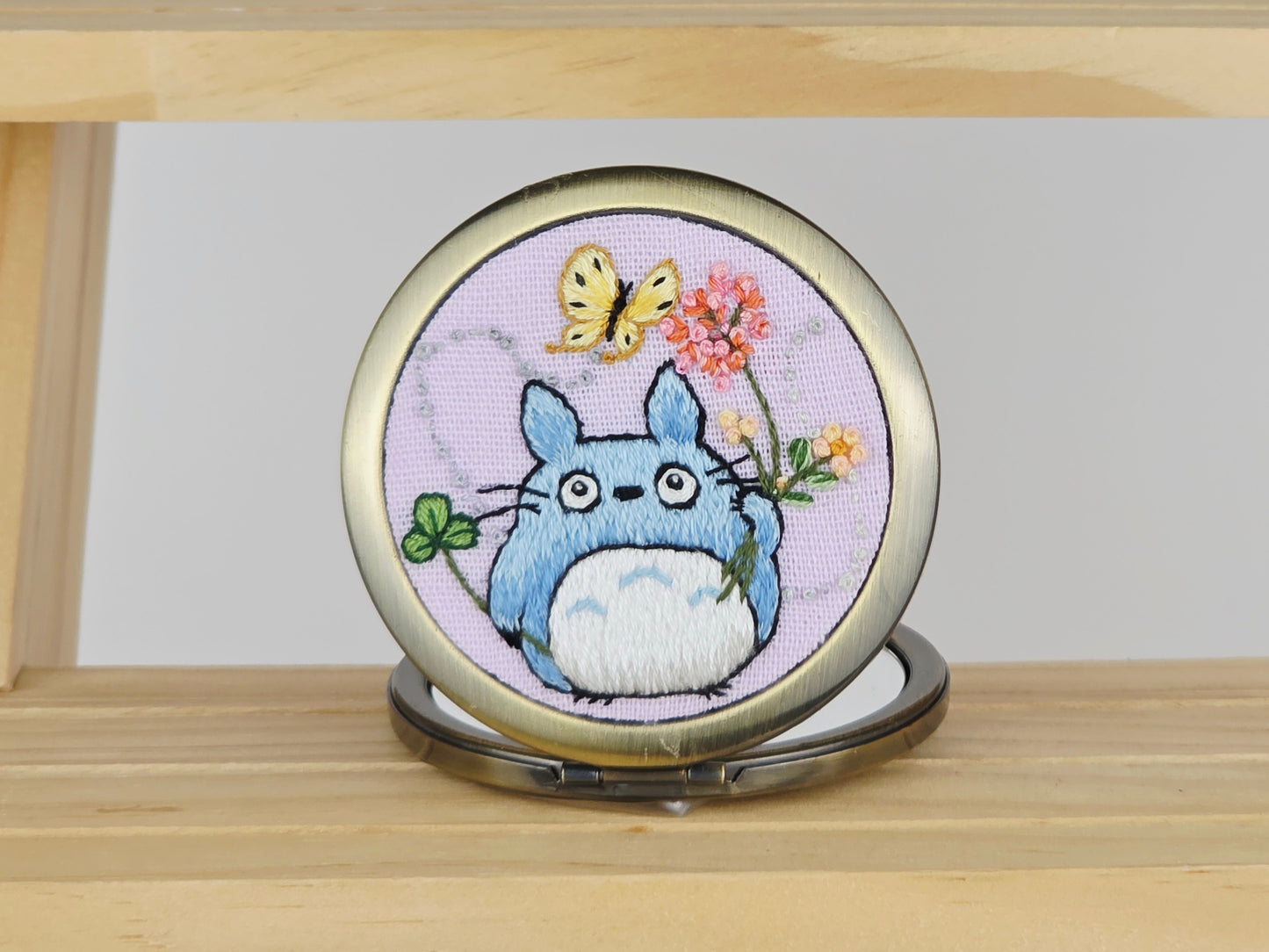 Motif Compact Mirror - Lavender Totoro Butterfly | Handmade by Lena Handicrafts