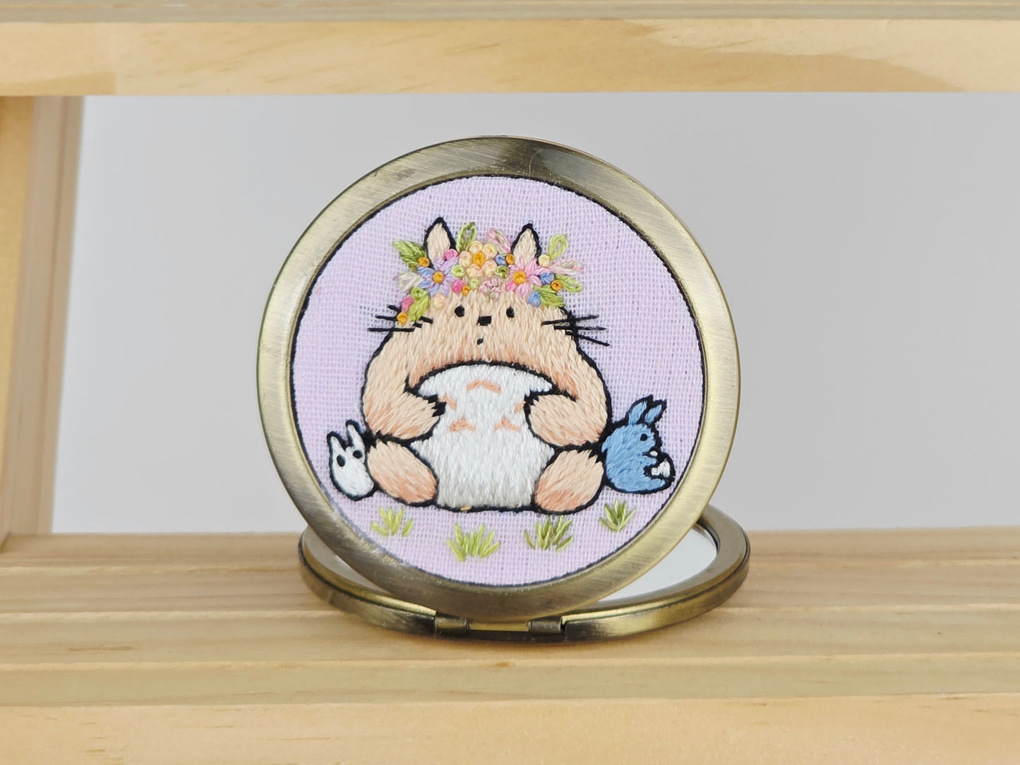 Motif Compact Mirror - Lavender Totoro Bouquet | Handmade by Lena Handicrafts