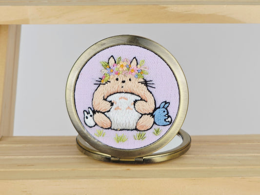 Motif Compact Mirror - Lavender Totoro Bouquet | Handmade by Lena Handicrafts