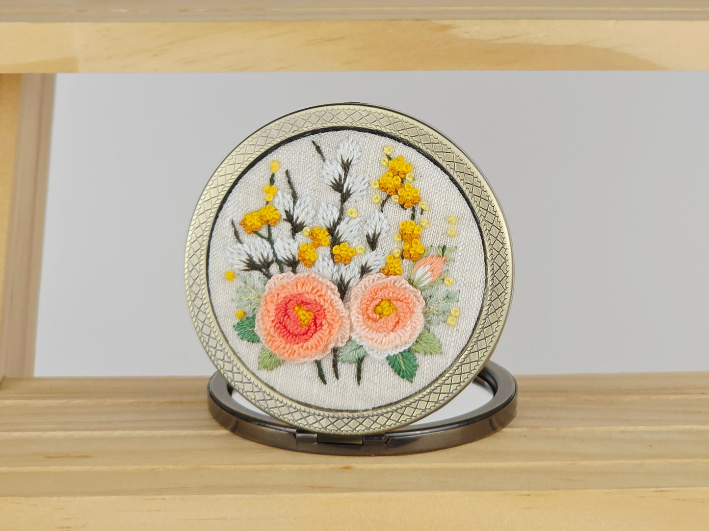 Motif Compact Mirror - Blush Peony Mimosa | Handmade by Lena Handicrafts