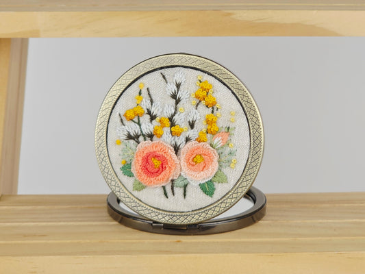 Motif Compact Mirror - Blush Peony Mimosa | Handmade by Lena Handicrafts