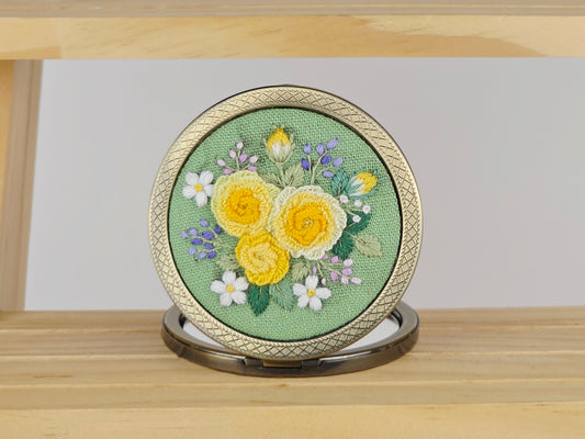 Motif Compact Mirror - Golden Rose Bouquet | Handmade by Lena Handicrafts