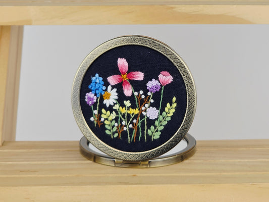 Motif Compact Mirror - Midnight Wildflower Bouquet | Handmade by Lena Handicrafts