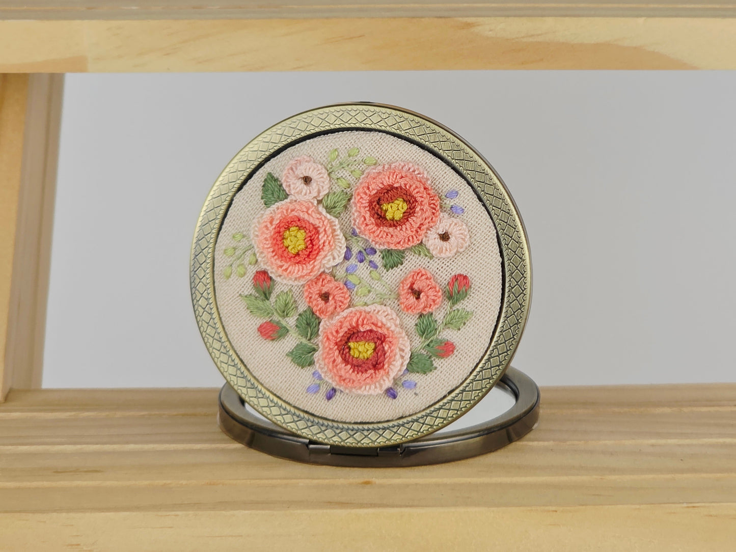 Motif Compact Mirror - Blush Peony Cluster | Handmade by Lena Handicrafts