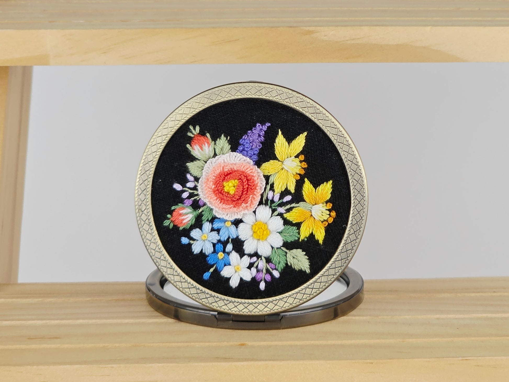 Motif Compact Mirror - Midnight Bouquet Medley | Handmade by Lena Handicrafts