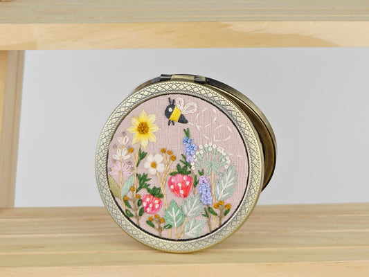 Motif Compact Mirror - Blush Bee Meadow | Handmade by Lena Handicrafts