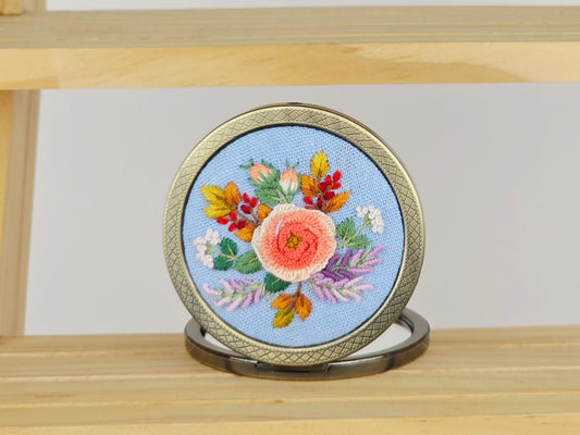 Motif Compact Mirror - Sky Rose Bouquet | Handmade by Lena Handicrafts