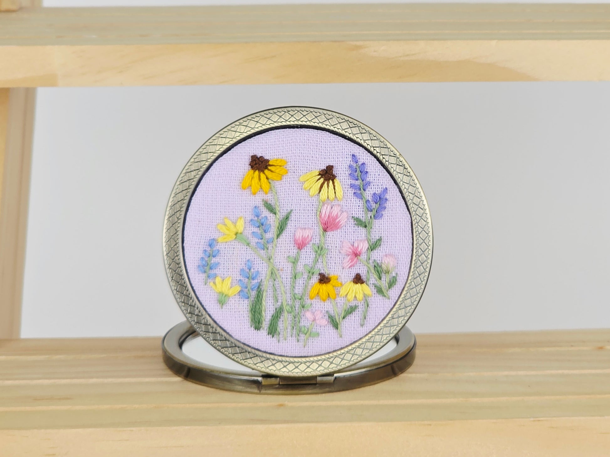 Motif Compact Mirror - Lavender Coneflower Meadow | Handmade by Lena Handicrafts
