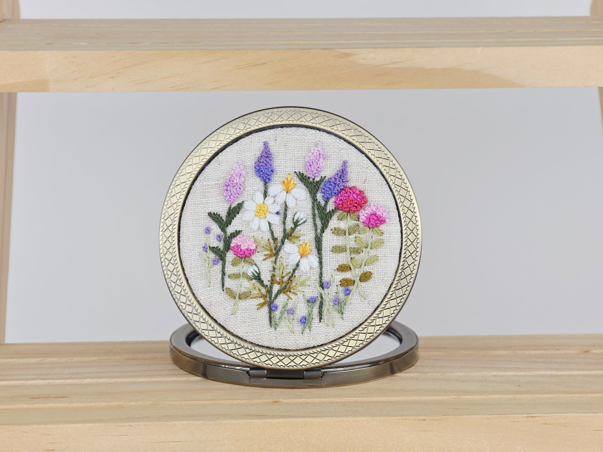Motif Compact Mirror - Violet Lupine Meadow | Handmade by Lena Handicrafts