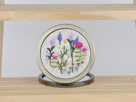 Motif Compact Mirror - Violet Lupine Meadow | Handmade by Lena Handicrafts