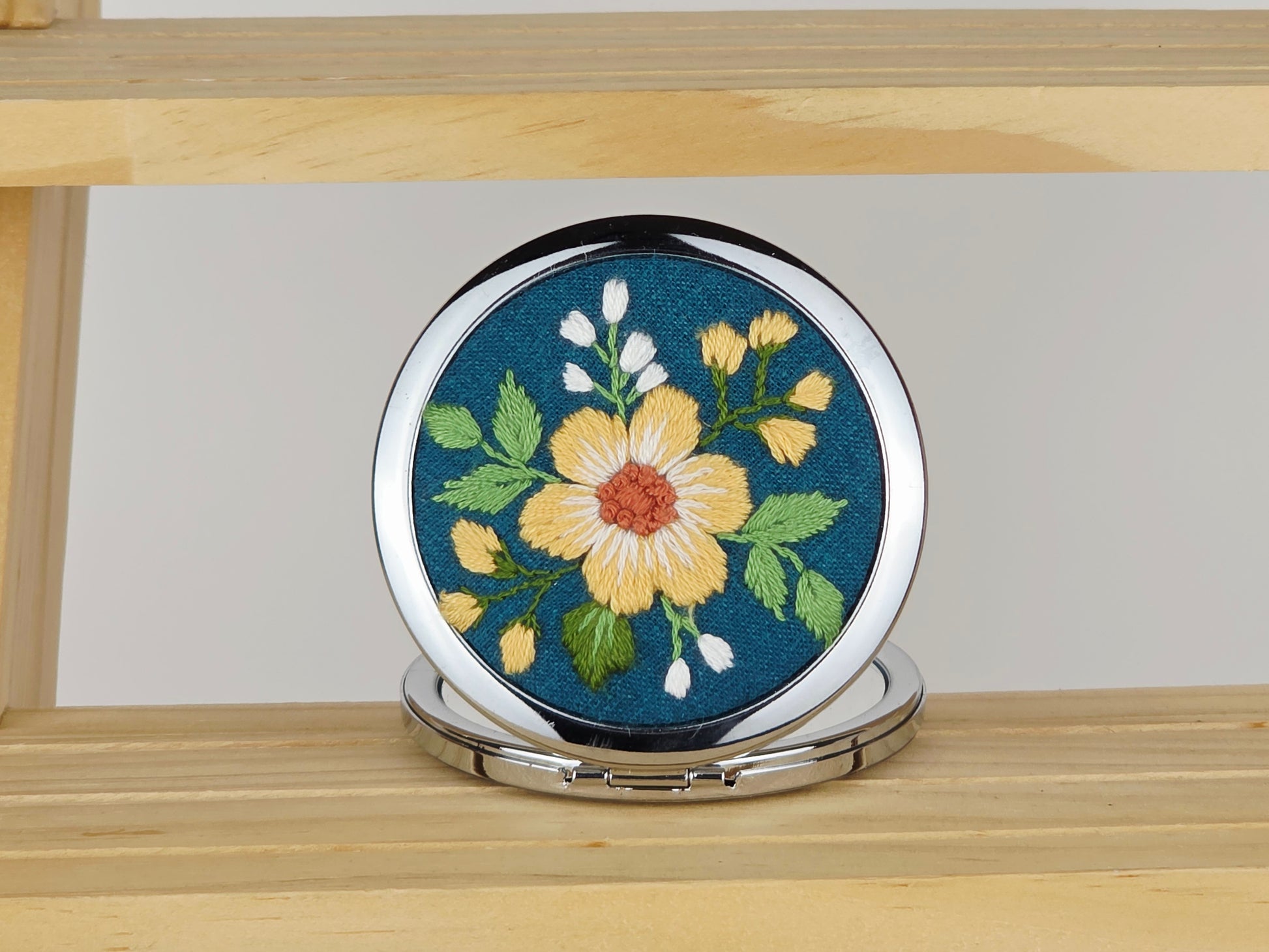 Motif Compact Mirror - Teal Sunflower Bouquet | Handmade by Lena Handicrafts