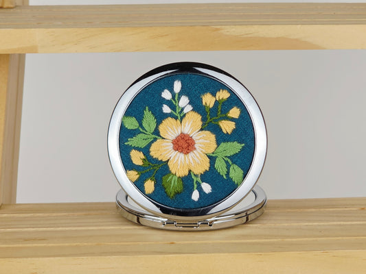 Motif Compact Mirror - Teal Sunflower Bouquet | Handmade by Lena Handicrafts