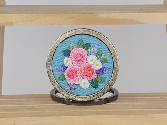 Motif Compact Mirror - Sky Peony Bouquet | Handmade by Lena Handicrafts
