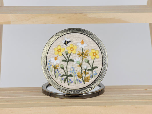 Motif Compact Mirror - Golden Bee Meadow | Handmade by Lena Handicrafts