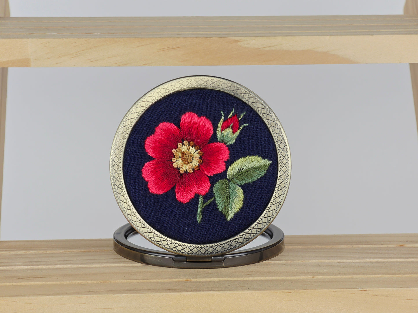 Motif Compact Mirror - Crimson Rose Bloom | Handmade by Lena Handicrafts