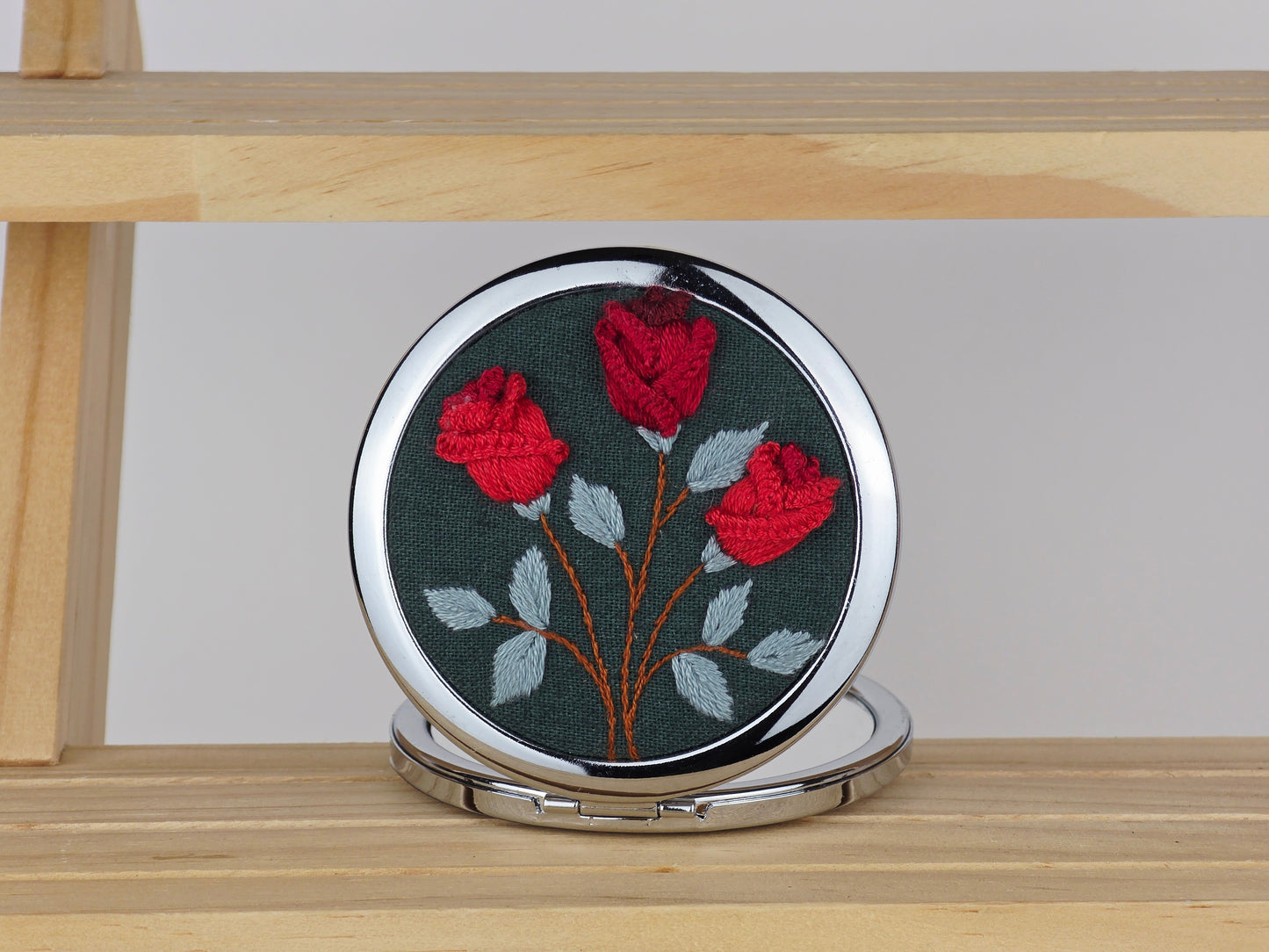 Motif Compact Mirror - Crimson Rose Trio | Handmade by Lena Handicrafts