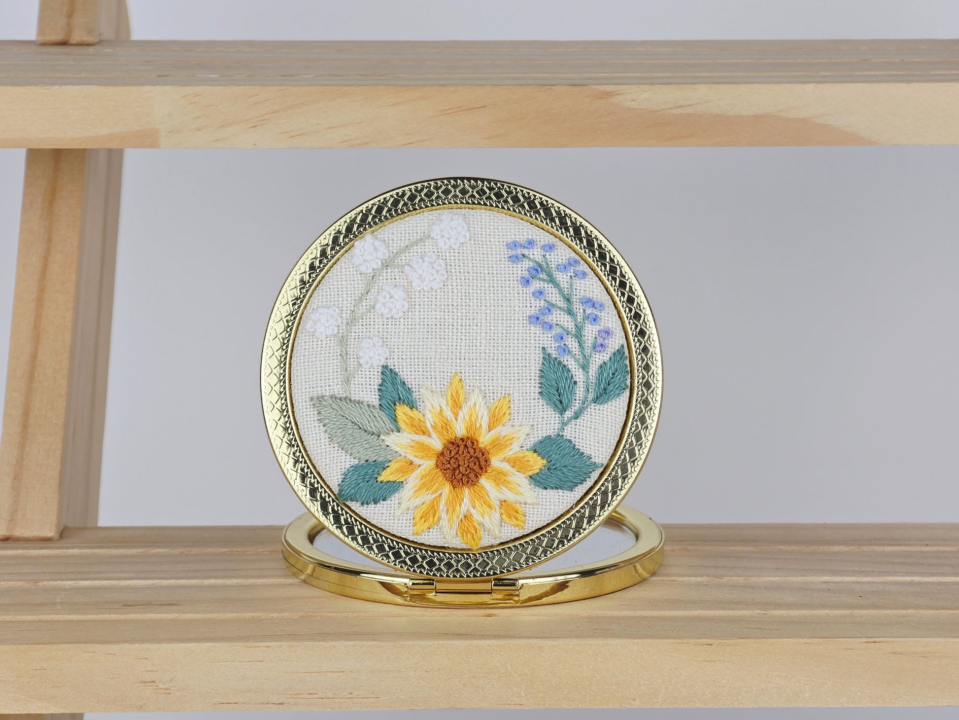 Motif Compact Mirror - Golden Sunflower Trio | Handmade by Lena Handicrafts