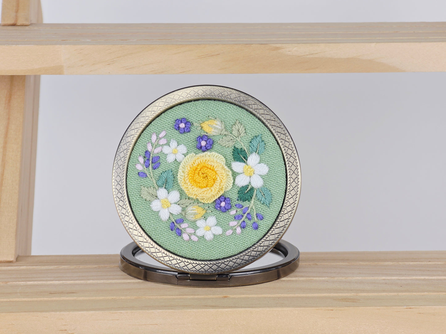 Motif Compact Mirror - Sage Rosette Bloom | Handmade by Lena Handicrafts