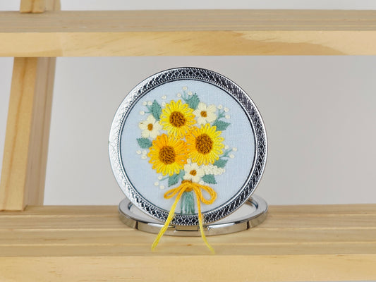 Motif Compact Mirror - Golden Sunflower Bouquet | Handmade by Lena Handicrafts