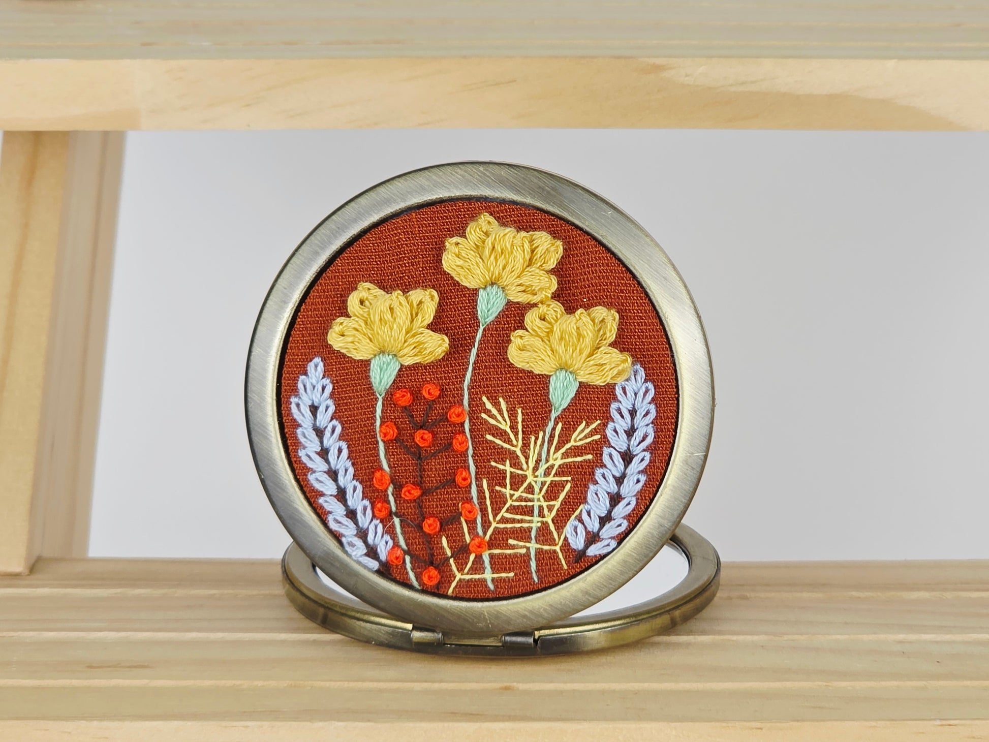 Motif Compact Mirror - Amber Poppy Harvest | Handmade by Lena Handicrafts