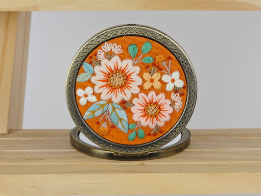 Motif Compact Mirror - Amber Dahlia Bouquet | Handmade by Lena Handicrafts