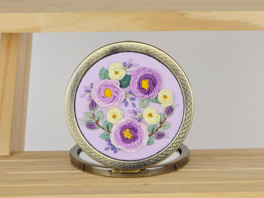 Motif Compact Mirror - Lilac Peony Cluster | Handmade by Lena Handicrafts