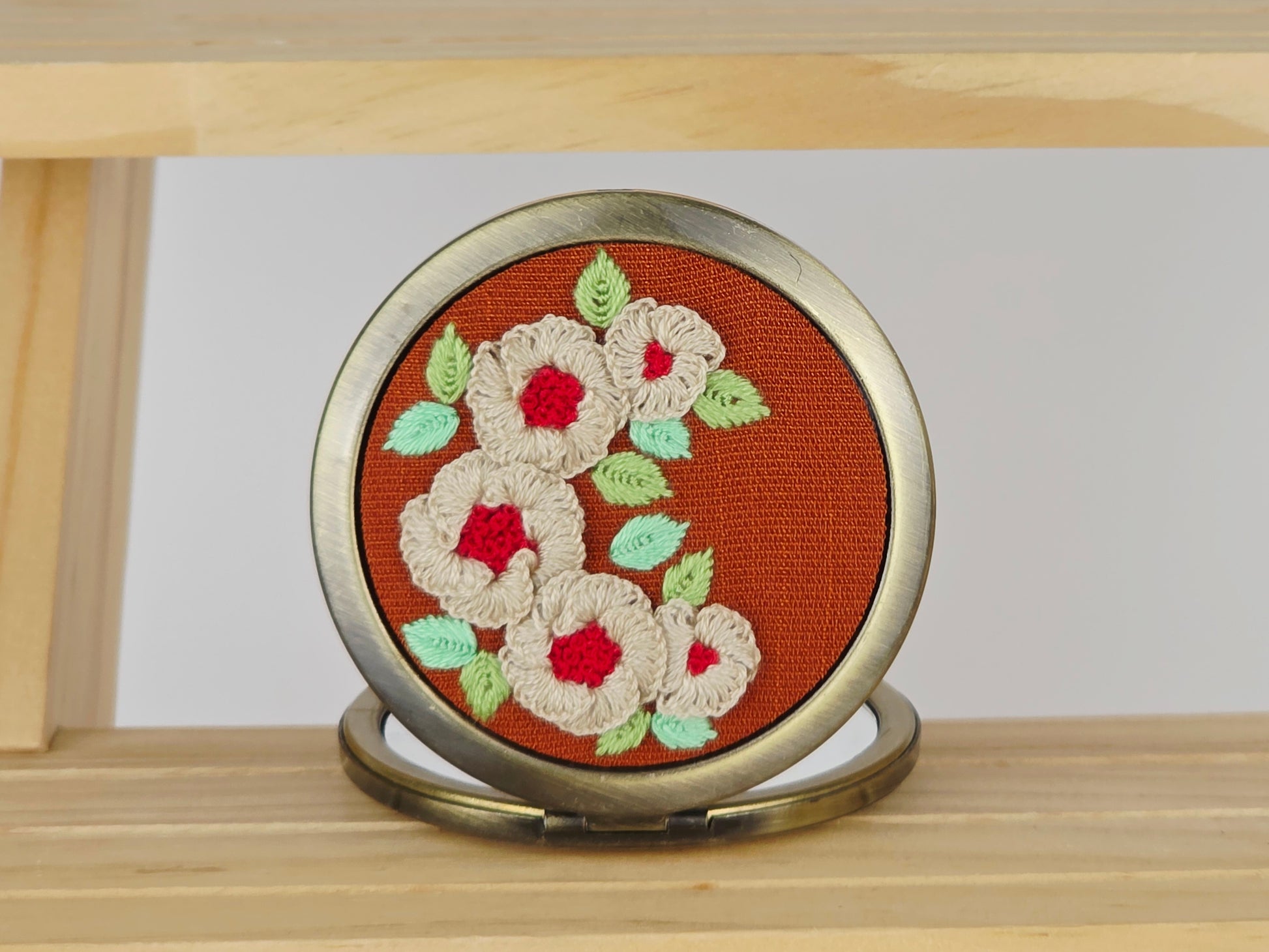 Motif Compact Mirror - Amber Ivory Poppy Cluster | Handmade by Lena Handicrafts